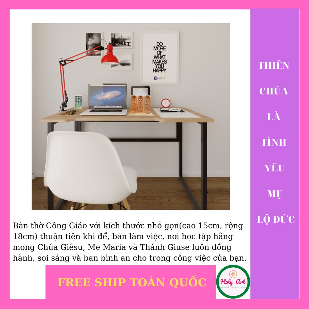 Tượng Mẹ Vô Nhiễm-Chúa-Thánh Giuse bằng gỗ  15x7cm. Tượng làm quà tặng, tuyên xưng, mang theo mình cầu nguyện