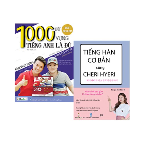 Sách - Combo 1000 từ vựng tiếng Anh là đủ và Tiếng Hàn cơ bản cùng Cheri Hyeri