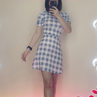 Váy nữ xinh, váy caro tay phồng cổ v, váy bánh bèo tiểu thư