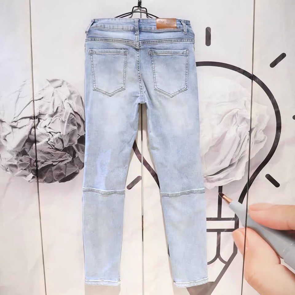 Quần jean hàng cao cấp unisex form slim fit giả rách gối phong cách đường phố
