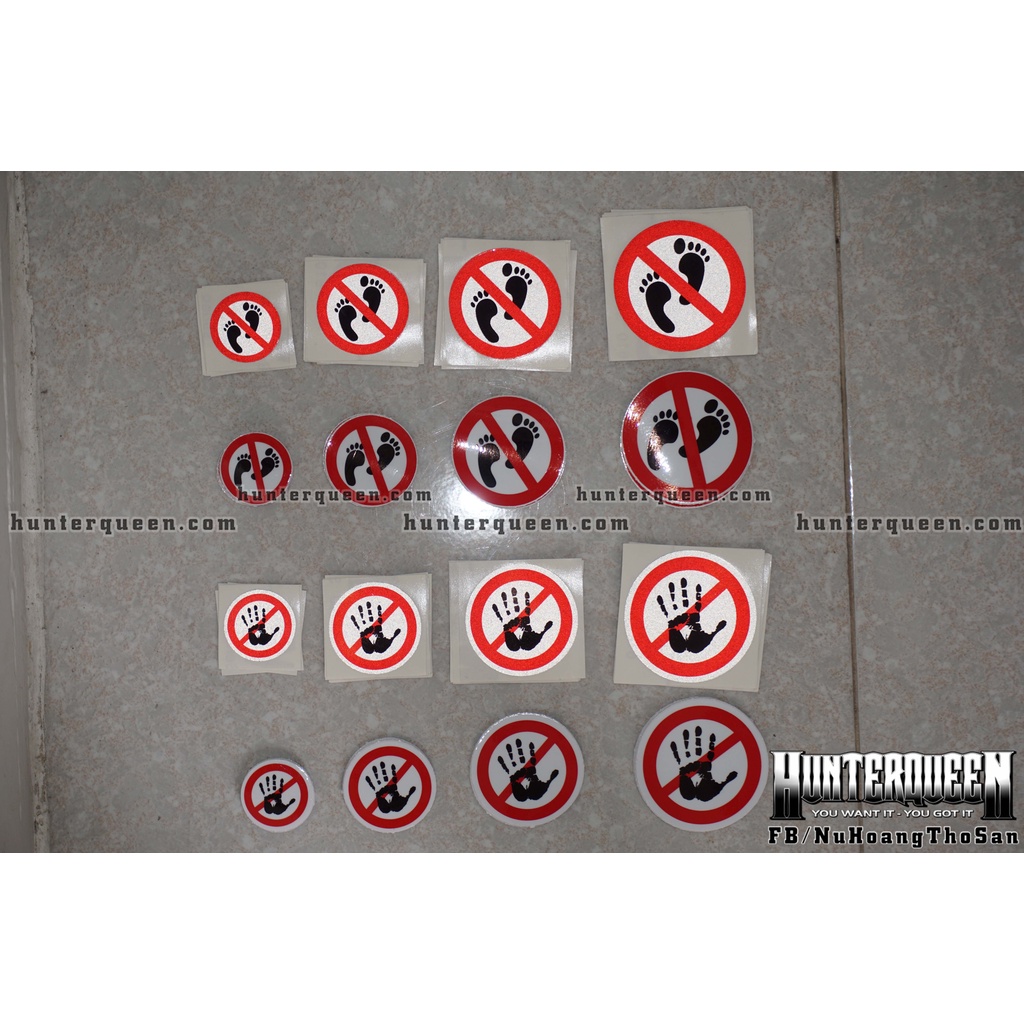 Logo cấm đạp, giẫm chân, không đạp, chạm tay, cấm đụng vào. Stop hand, No foot step. Decal chống nước, không bay màu