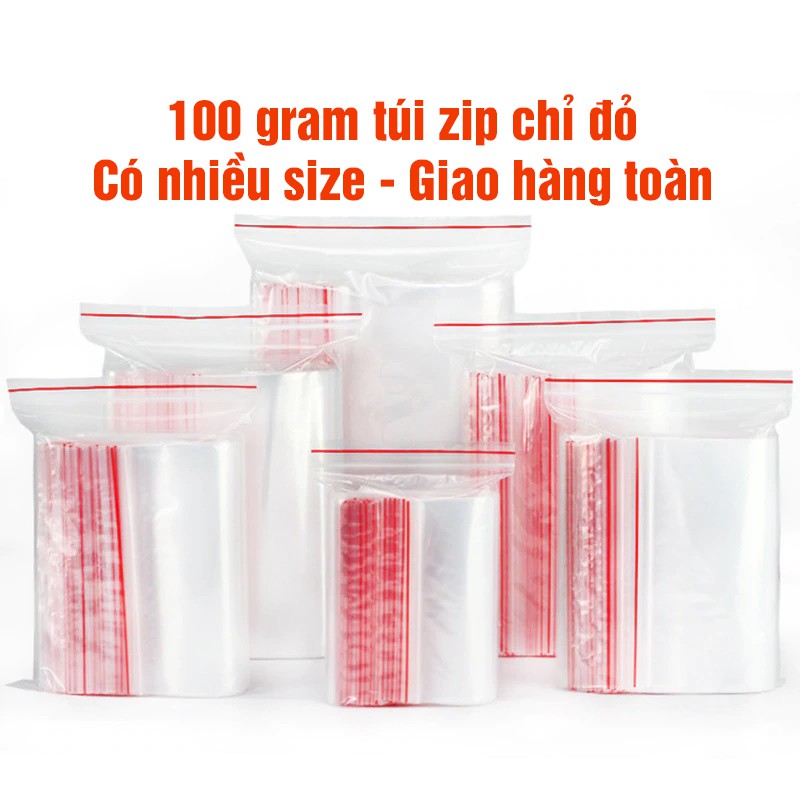 100g Túi zip chỉ đỏ loại dày đẹp - Ấn vào chọn size - (bịch PE vuốt mép đựng phụ kiện, gia vị, thực phẩm, thuốc tây)
