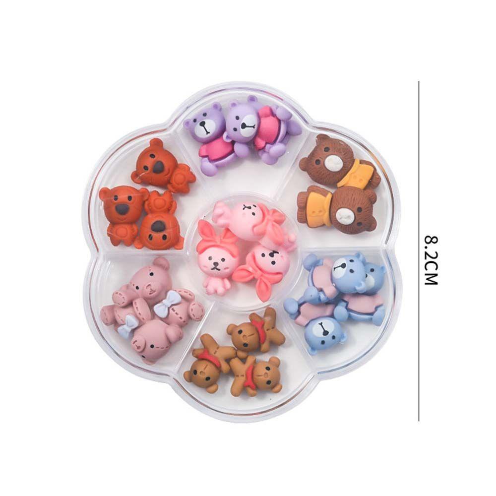 OCEANMAP Hộp Hạt Nhựa Hình Gấu Hoạt Hình Phong Cách Nhật Bản Trang Trí Móng Tay DIY