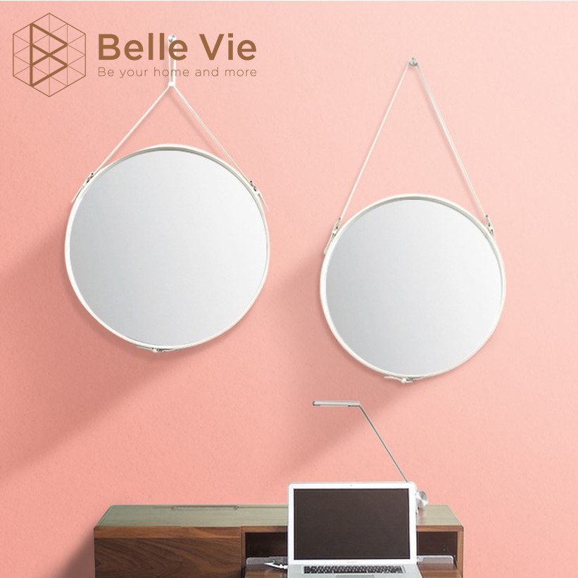 Gương Tròn Treo Tường  BELLEVIE Gương Dây Da Simili Cao Cấp Trang Trí Decor Đường Kính 40cm Mirror Decor