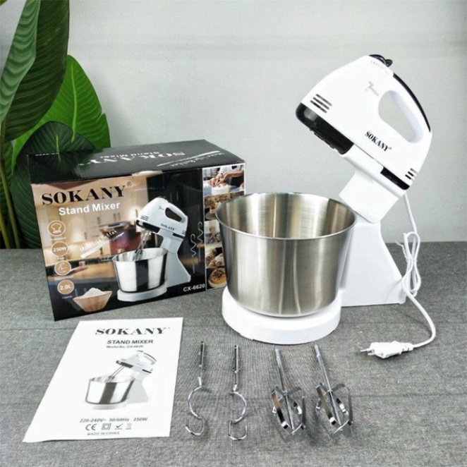 Máy đánh trứng, nhào bột để bàn Sokany 6620 công suất 250W chậu 2 lít