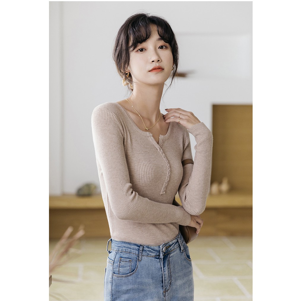 Áo len đan dệt kim tay dài dáng ôm freesize phong cách Hàn Quốc trẻ trung cho nữ