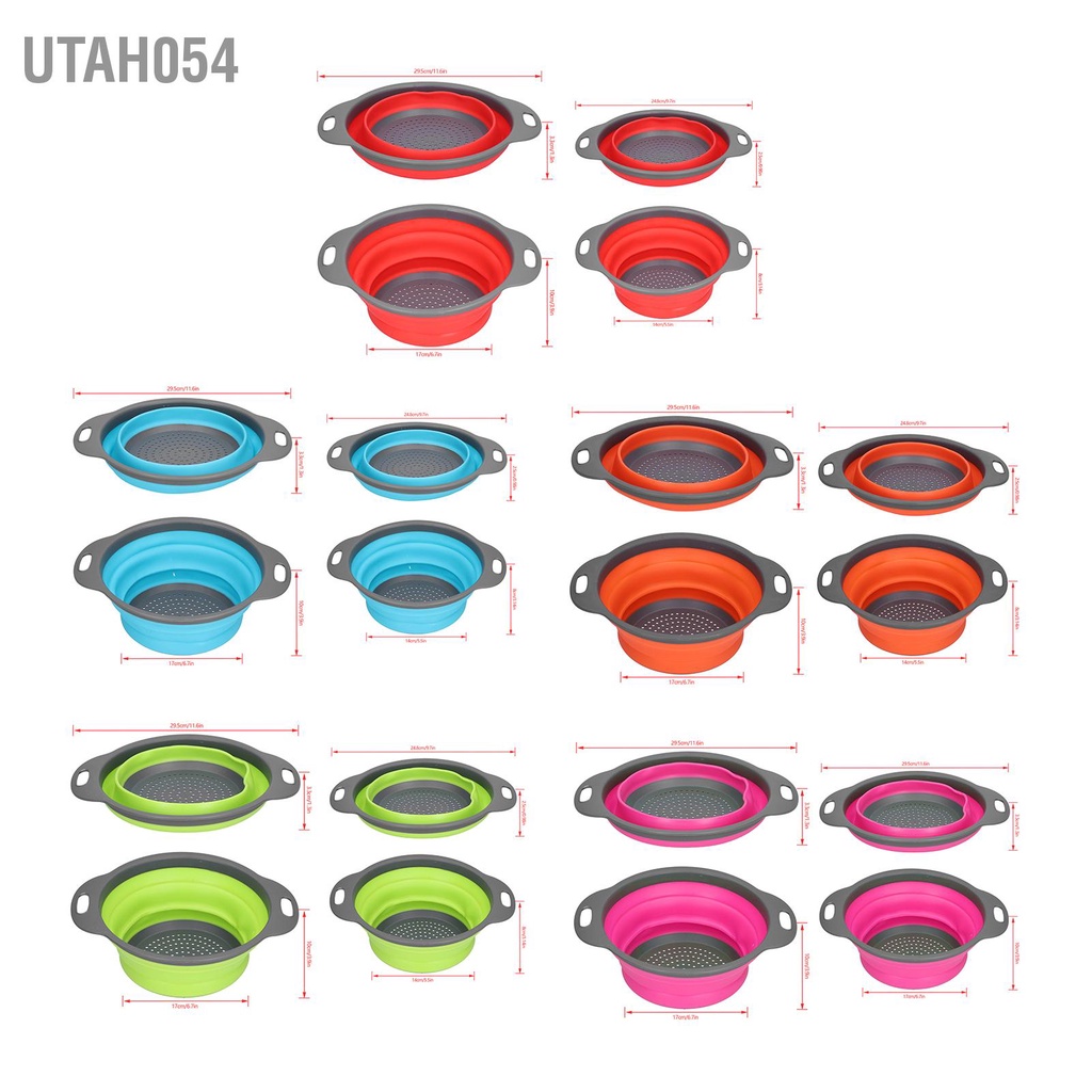 Hàng Sẵn Rổ thoát nước Silicone hình tròn Gấp Gọn có tay cầm để rửa trái cây rửa rau cho nhà bếp【Utah054】