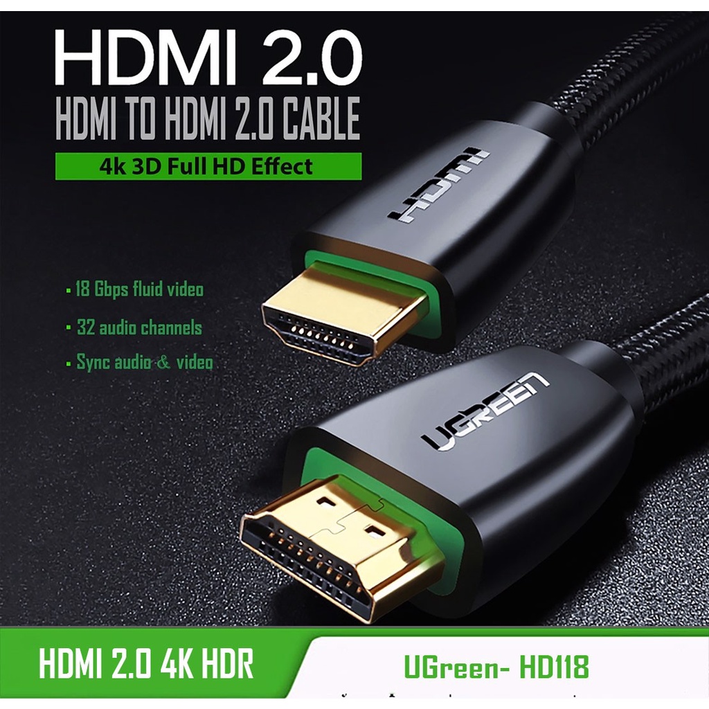 Dây hdmi 2.0 đồng 100% 19+1, dài 1,5m ugreen 40409 cao cấp chính hãng bảo hành 18 tháng