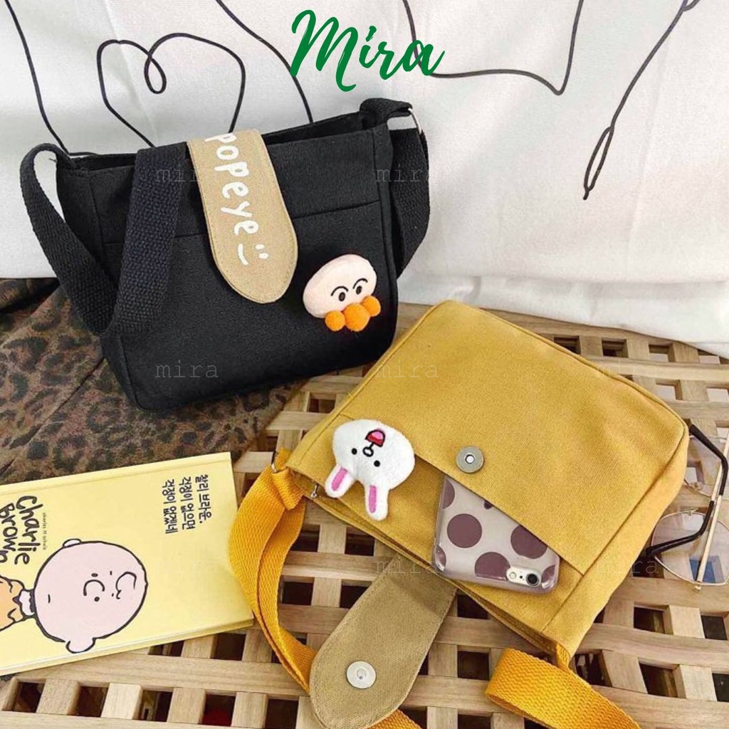 Túi Xách Nữ Đeo Chéo Tote Canvas Đựng Điênh Thoại Đi Chơi Kèm Ghim Phong Cách Nhật Bản MIRA-TV58012