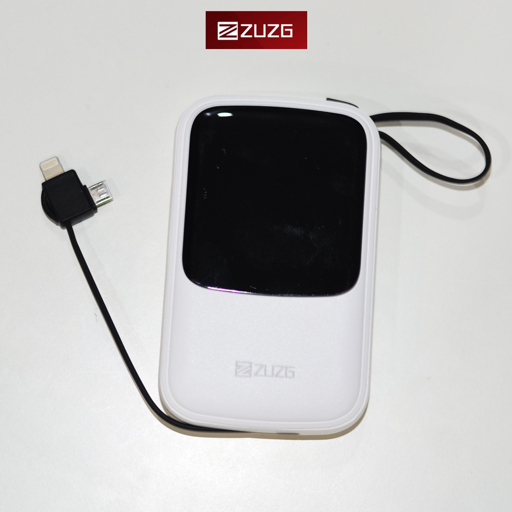 Sạc dự phòng ZUZG 10000mAH đa năng cáp sạc 3 đầu ( iPhone - Micro - Type C) tích hợp Mini LED  J33-Hàng chính hãng