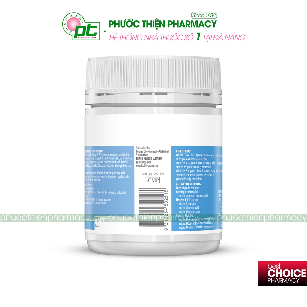 Viên dầu cá Healthy Care Ultimate Omega 369 Úc giảm mỡ máu, hỗ trợ tim mạch huyết áp lọ 200 viên