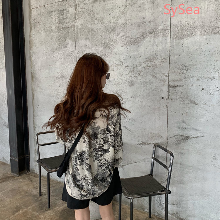 Áo Sơ Mi Chiffon Tay Dài In Họa Tiết Thanh Lịch Phong Cách Retro