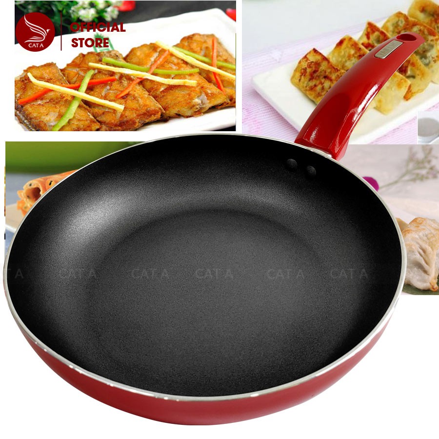Chảo chống dính màu đỏ bằng nhôm chất lượng cao - Đường kính 24cm - An toàn cho sức khỏe, sang trọng