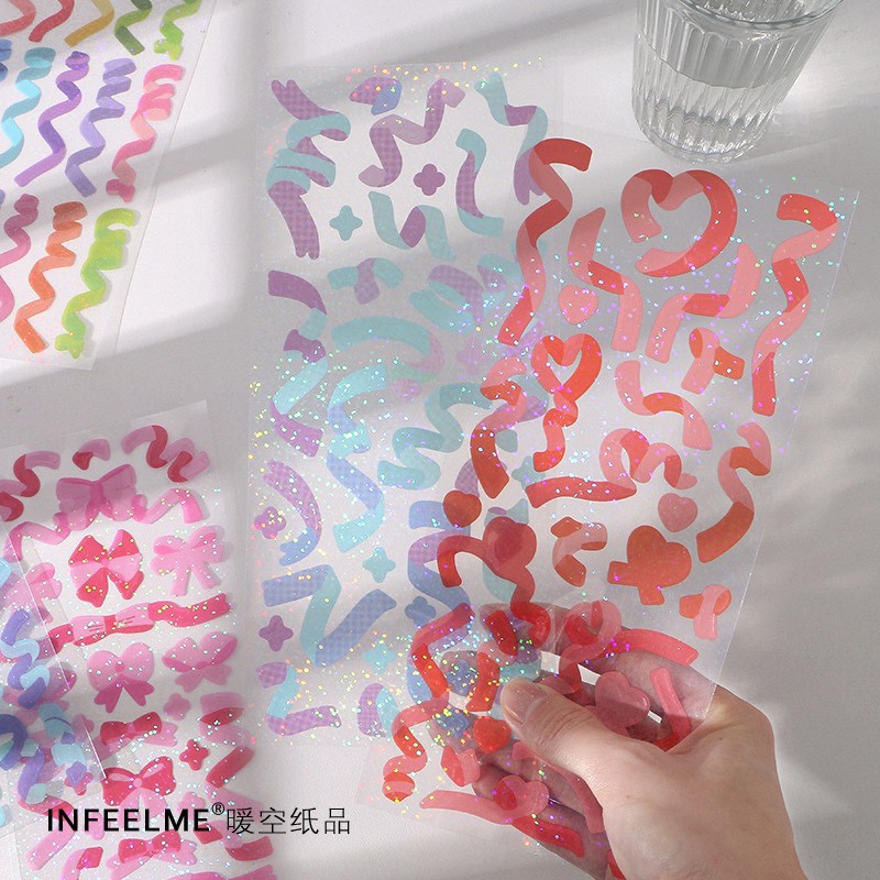 Hình dán Sticker nhãn dán ruy băng chuỗi màu sặc sỡ trang trí sổ tay ốp điện thoại tự làm sáng tạo ND30