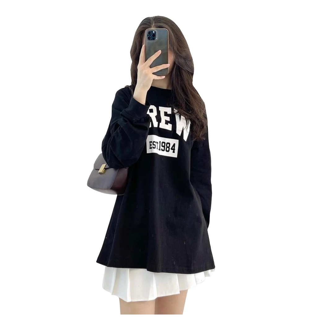 A021 Áo thun dài tay hè thu đông drew nam nữ dáng rộng, áo phông Unisex đen trắng form to tay bo cổ tròn trẻ trung