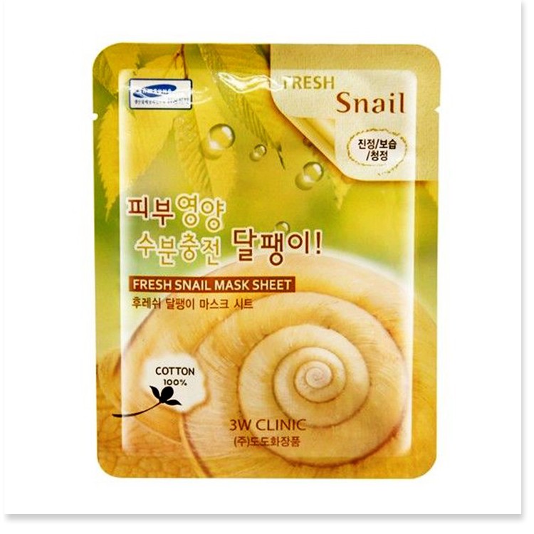 [Mã giảm giá] Bộ 10 Mặt nạ dưỡng da săn chắc và mềm mịn da chiết xuất ốc sên 3W Clinic Fresh Snail Mask Sheet