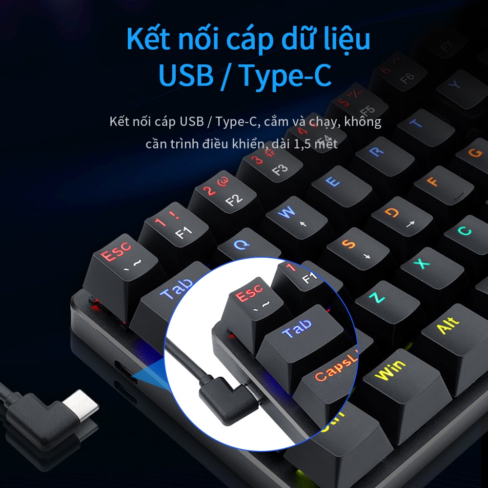 Bàn Phím Cơ Game Redragon Jax K613 Blue Switch 61 Phím Dây Cáp Tháo Rời Tiện Lợi công tắc xanh
