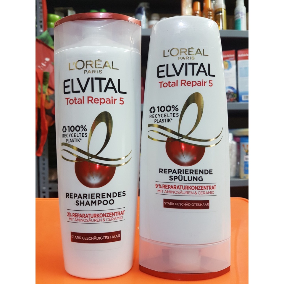 Bộ dầu gội xả Loreal Total Repair 5 cho tóc hư tổn hàng Đức