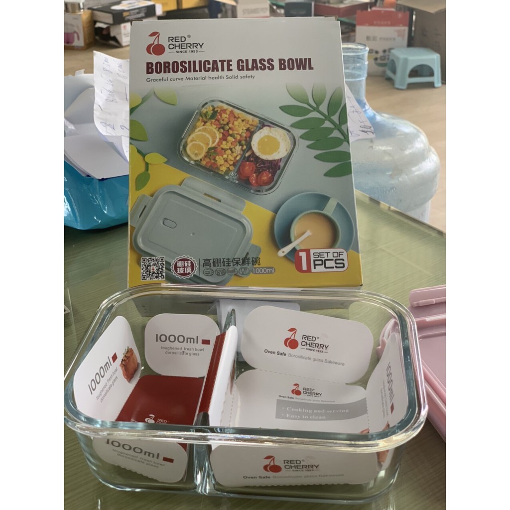 Hộp thủy tinh chịu lực Glasslock 2 ngăn 1000ml - Hộp cơm văn phòng bằng thủy tinh chia 2 ngăn - Tô Bát thủy tinh 2 ngăn