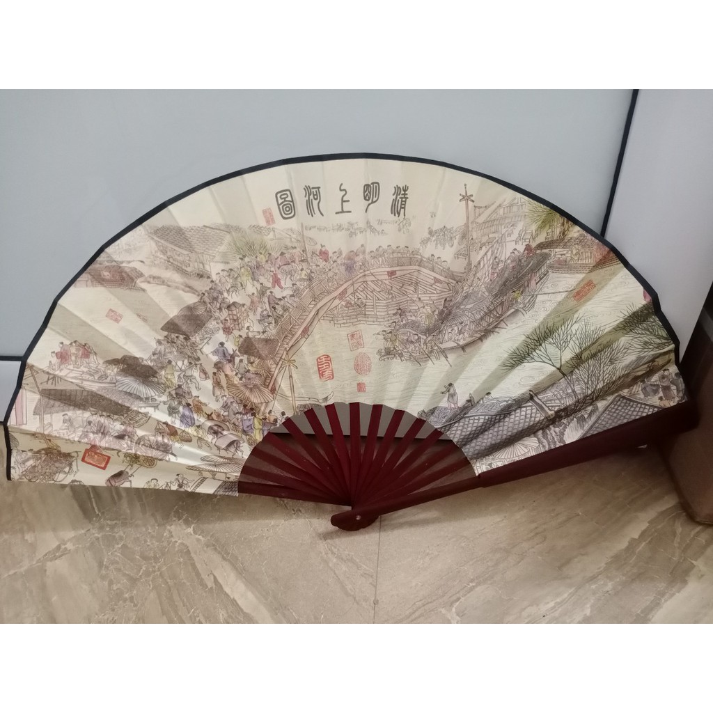 Quạt Khang Hy - Quạt gấp vải lụa Trung Hoa nhiều mẫu size Lớn(33 cm)