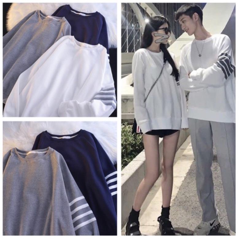 Áo Dài Tay 4 Sọc, Nỉ Sweater Form Rộng Sọc Tay Chất Đẹp Thời Trang Thu Đông(Hàng Sẵn)