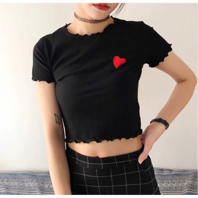 ÁO CRTOP CUỐN BIÊN THÊU TIM