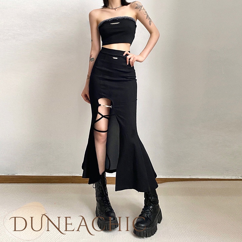 DUNEA Phụ Nữ Thời Trang Váy Nàng Tiên Cá Xẻ Cao Y0519