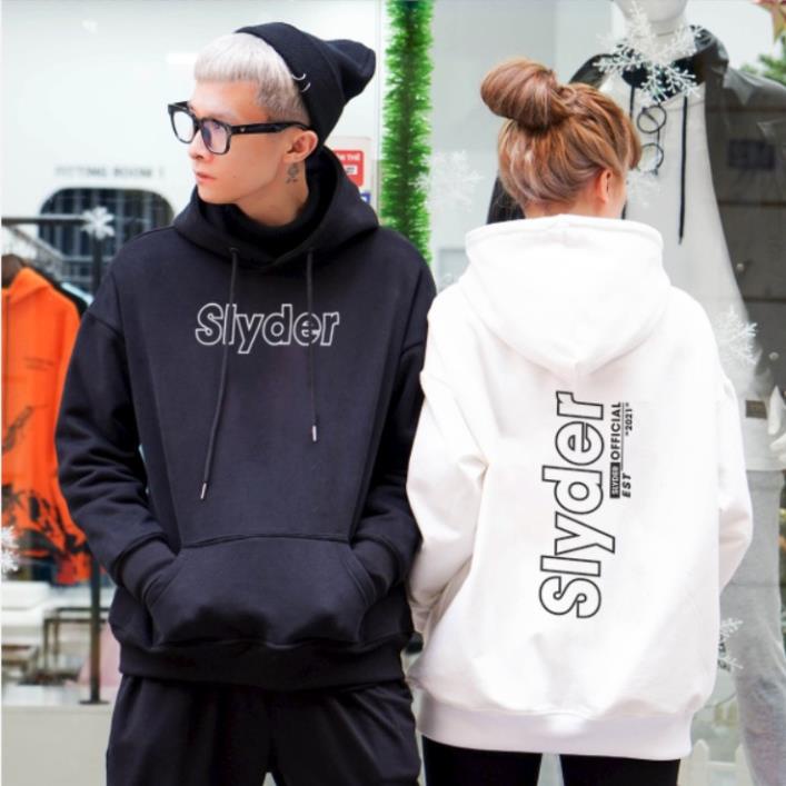 Áo nỉ Hoodie cổ tròn Slyder SS1-2 màu đen trắng over Unisex (N1)