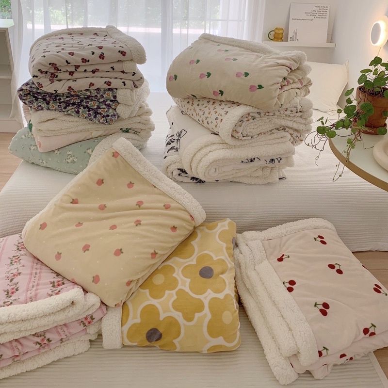 Chăn cừu hoa size 1m5*2m mùa đông 2021 Bé Tí Tẹo