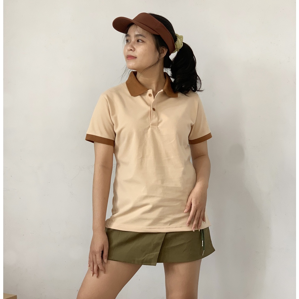 Áo Thun Polo Đồng Phục Màu Kem Bo Màu Bò Áo Thun Nam Nữ Vải Cá Sấu Phục Vụ Quán Cafe/Nhà Hàng