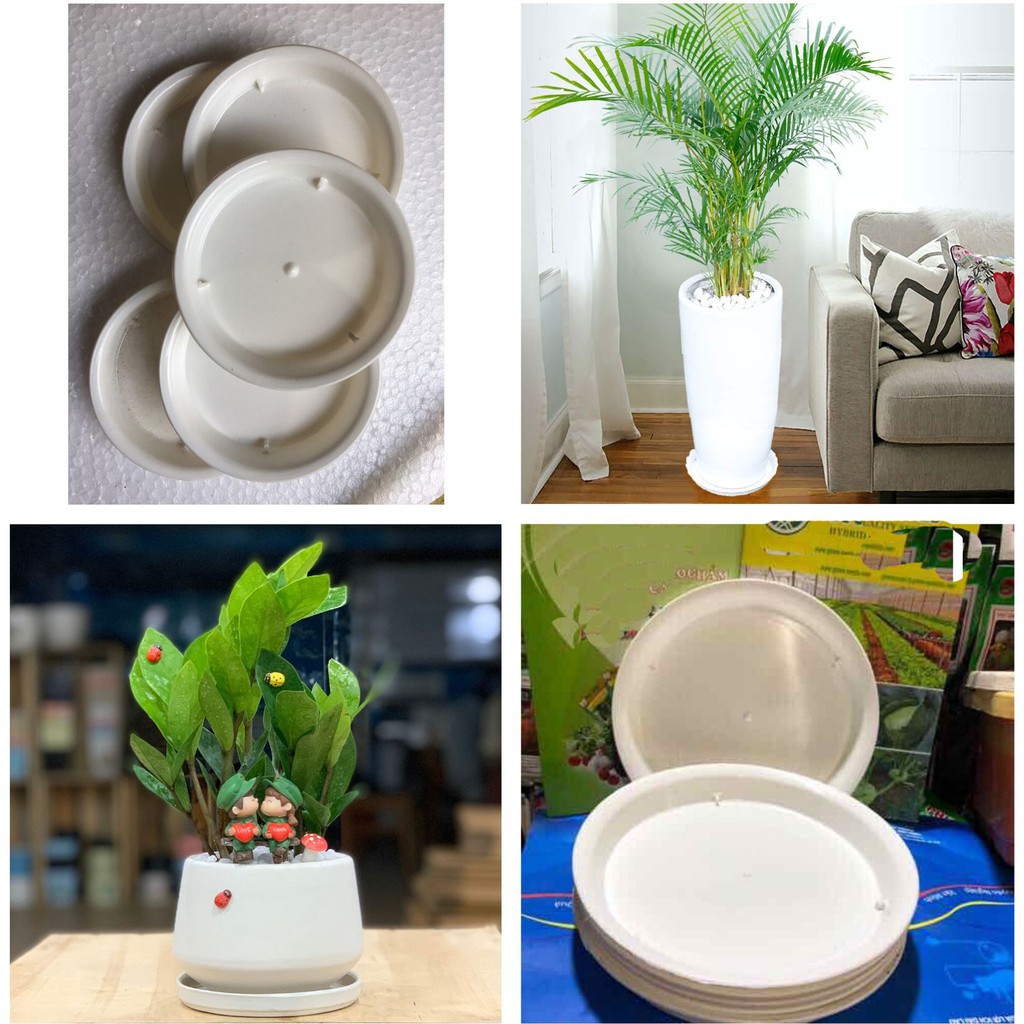 Khay đĩa nhựa lót chậu trồng cây trong nhà, màu trắng, giúp chống rò rỉ nước khi tưới nước, an toàn sạch sẽ cho ngôi nhà