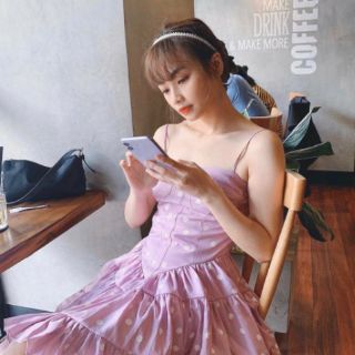 Đầm hoa cúc tím 2S tầng xòe