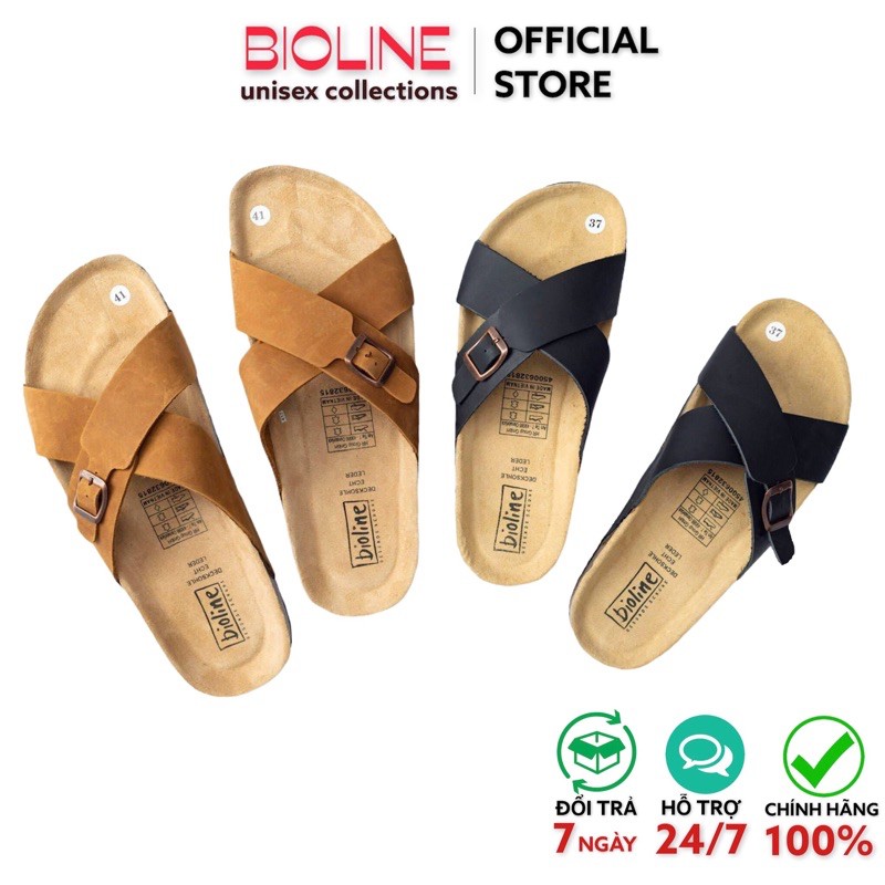 [DÉP DA BÒ THẬT]  Dép da bò birken đế bằng Bioline đế trấu unisex mã B17 - Bioline Official