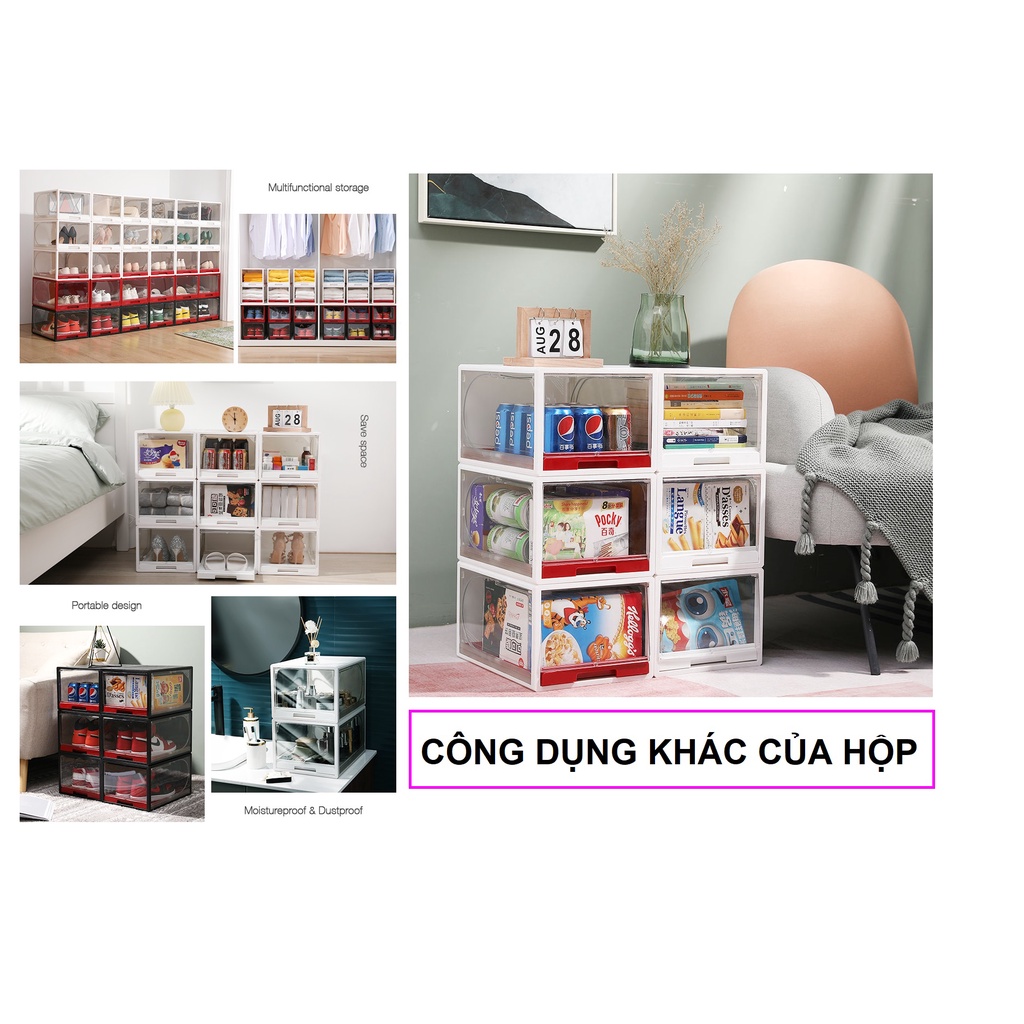 Hộp đựng giày trong suốt nắp trượt nhựa cứng Có ray trượt tiện dụng dễ dàng tháo lắp