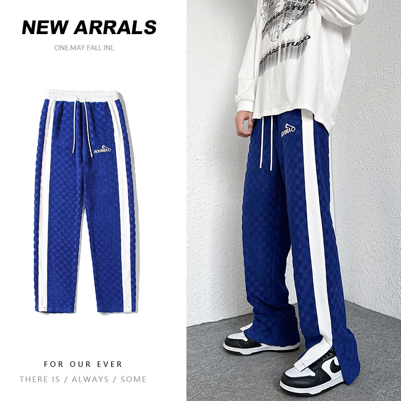 Quần ống rộng Xẻ Tà Họa Tiết Sọc Caro Thời Trang Phong Cách Hàn Quốc Cho Nam Và Nữ