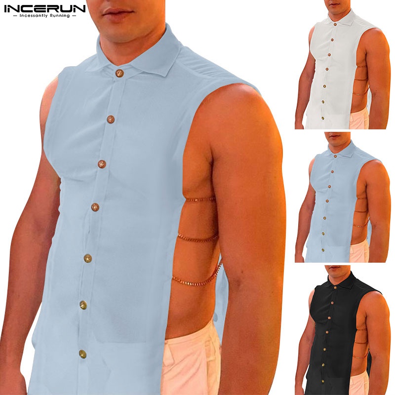 INCERUN Áo Sơ Mi Khoét Lỗ Thời Trang Dành Cho Nam