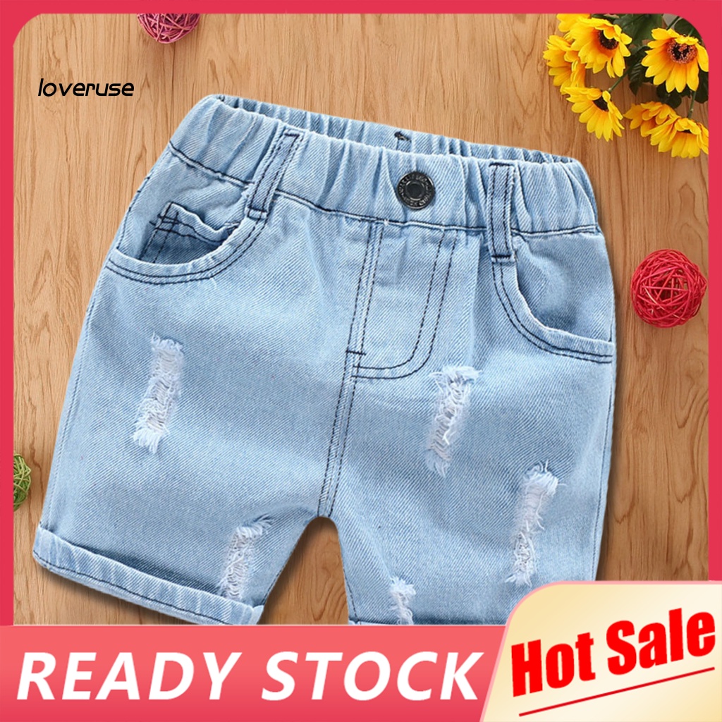 Quần Short Jean Rách Cá Tính Thời Trang Phong Cách Hàn Quốc Cho Bé Trai