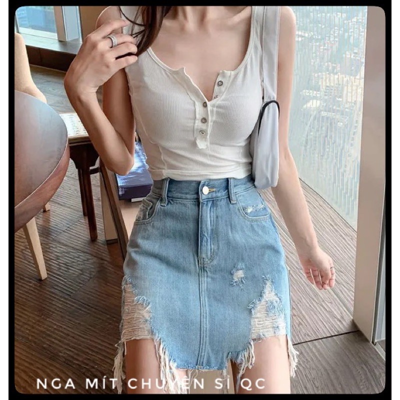 Chân váy jean ✅QUẢNG CHÂU✅chân váy denim nữ đẹp kiểu rách hotttend, hàng order taobao sẵn