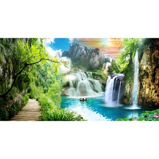 Tranh dán tường  phong thủy  3D - VẢI LỤA phủ kim sa (kích thước theo yêu cầu)