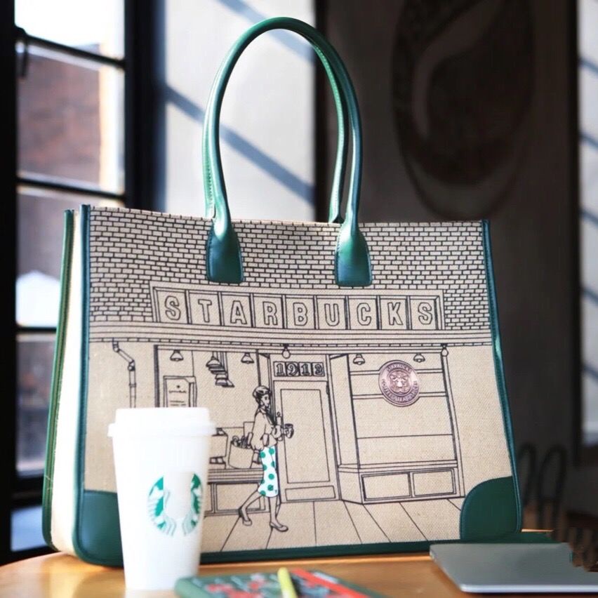 Starbucks 2021 limited collection 50th anniversary Vintage Linen letter canvas bag large capacity one shoulder handbag