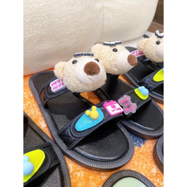 CỰC HOT - DÉP DA SIÊU MỀM QUAI NGANG KÈM GẤU ĐỘC ĐÁO DỄ THƯƠNG