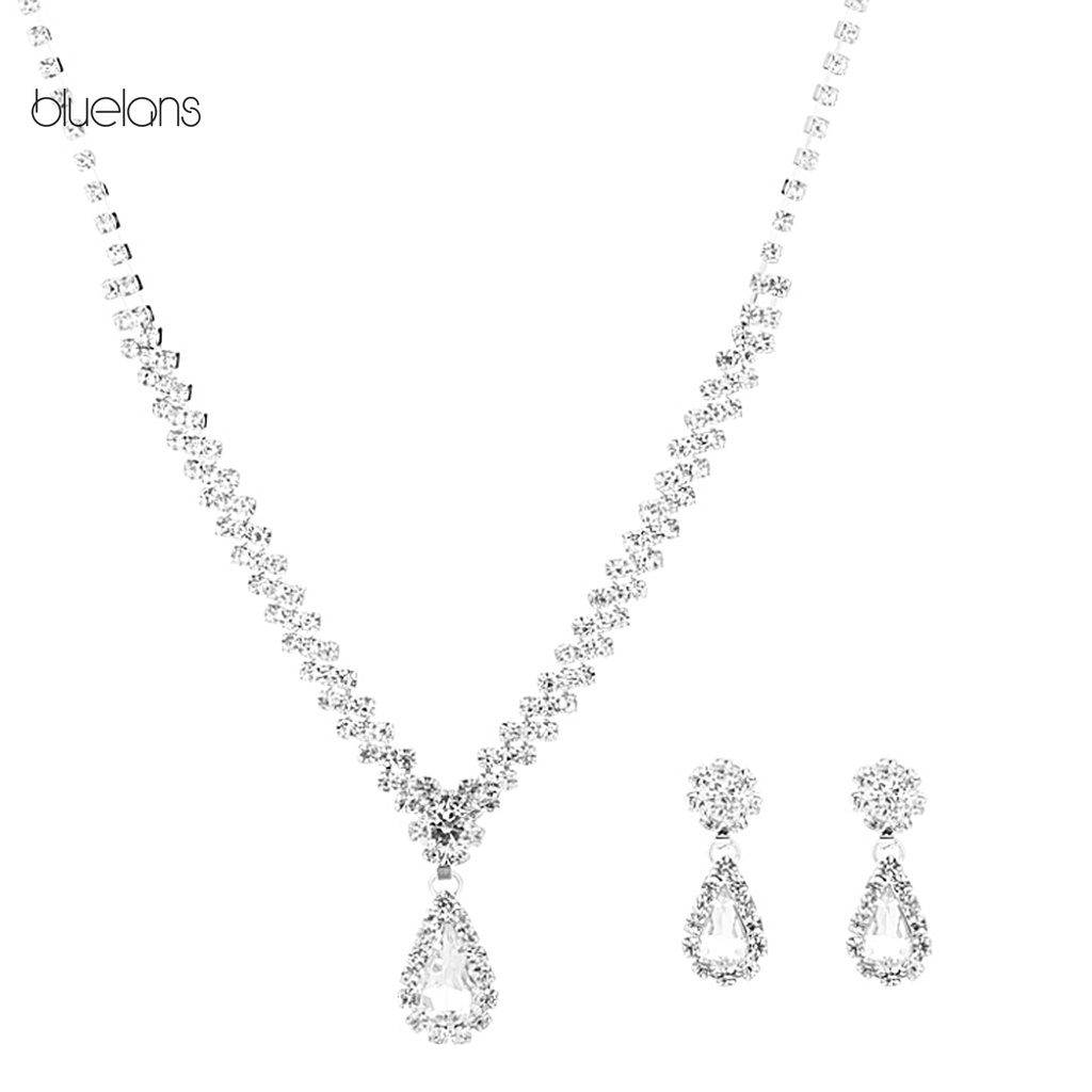 Bộ Dây Chuyền + Bông Tai Đính Đá Lấp Lánh Sang Trọng Cho Nữ