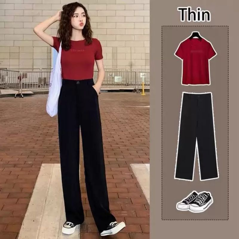 [Quần ống rộng] Quần vải ống suông ➡️ Quần ống rộng lưng cao culottes ống xuông dài 100cm