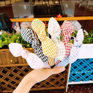 Bờm tóc họa tiết retro nơ/caro phong cách Hàn Quốc
