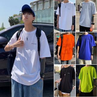 Korean Style Men's Oversize Half Sleeve Text T-Shirts In Plain White Green Blue Gray    Men Clothes