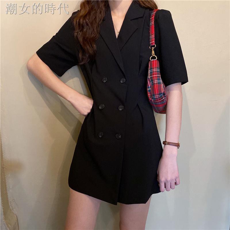 Đầm Tay Ngắn Cổ Vest Dáng Chữ A Phối Hai Hàng Nút Phong Cách Vintage | BigBuy360 - bigbuy360.vn