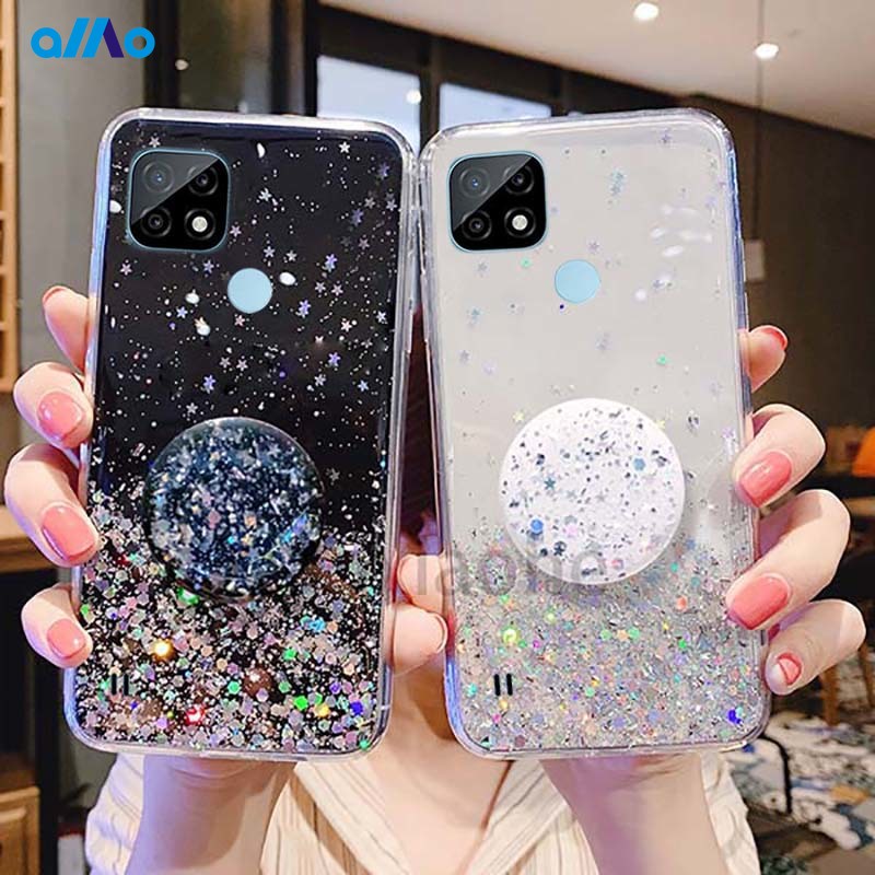 Ốp Điện Thoại Tpu Silicon Mềm Hình Ngôi Sao Lấp Lánh Có Giá Đỡ Cho Realme C25Y C21Y C25S C21 C20 C15 C12 C11