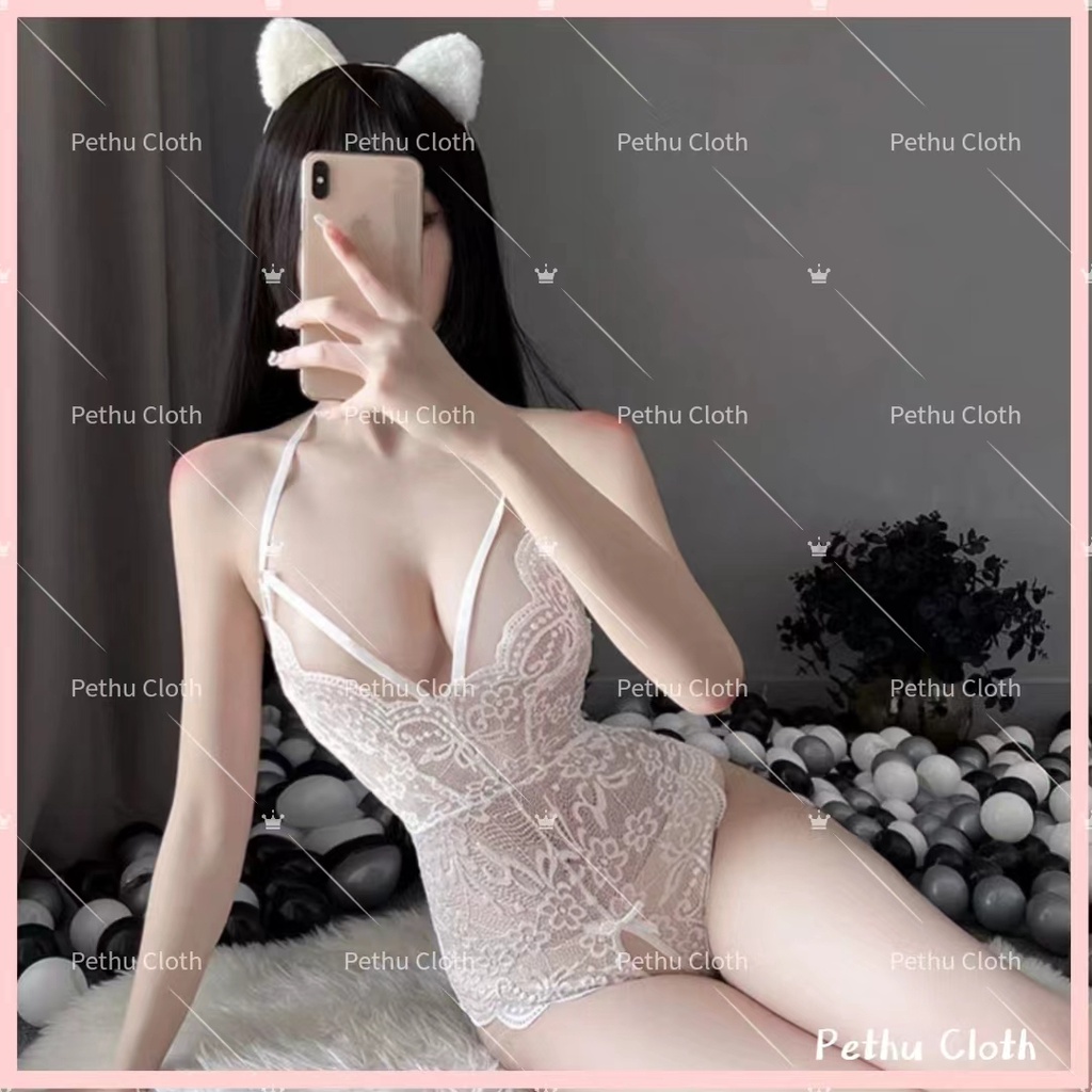 Q1,HCM) Váy ngủ sexyBodysuit 2 dây cosplay trắng siêu khiêu gợi--40-60kg--016