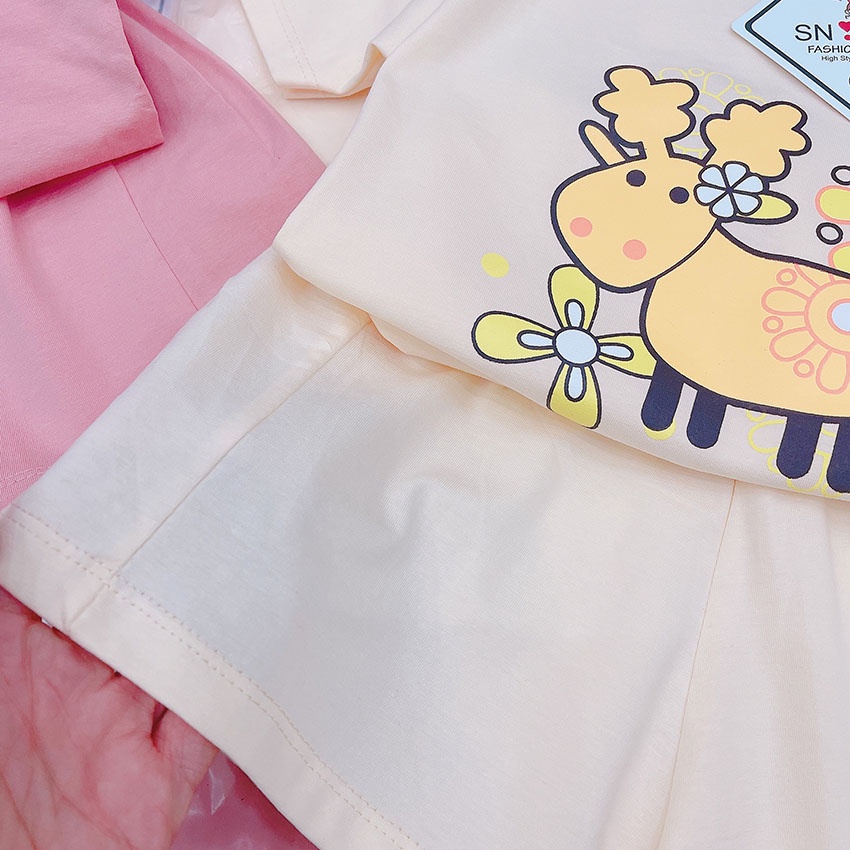 Bộ Quần Áo Trẻ Em Cộc Tay In Hình Cừu Hoa Vải Cotton Siêu Đáng Yêu Dễ Thương Cho Bé Gái Từ 7-19kg Mã CT51