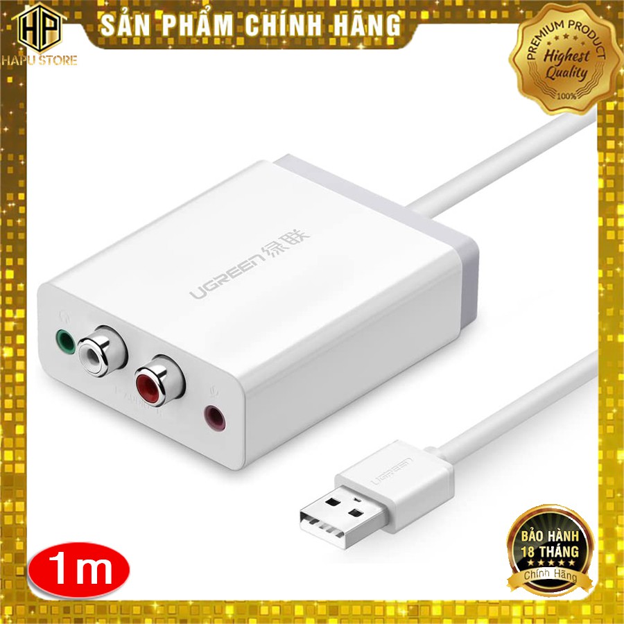 [Mã ELHACE giảm 4% đơn 300K] Cáp USB sang RCA hỗ trợ Mic + tai nghe Ugreen 30521 cao cấp - Hapustore